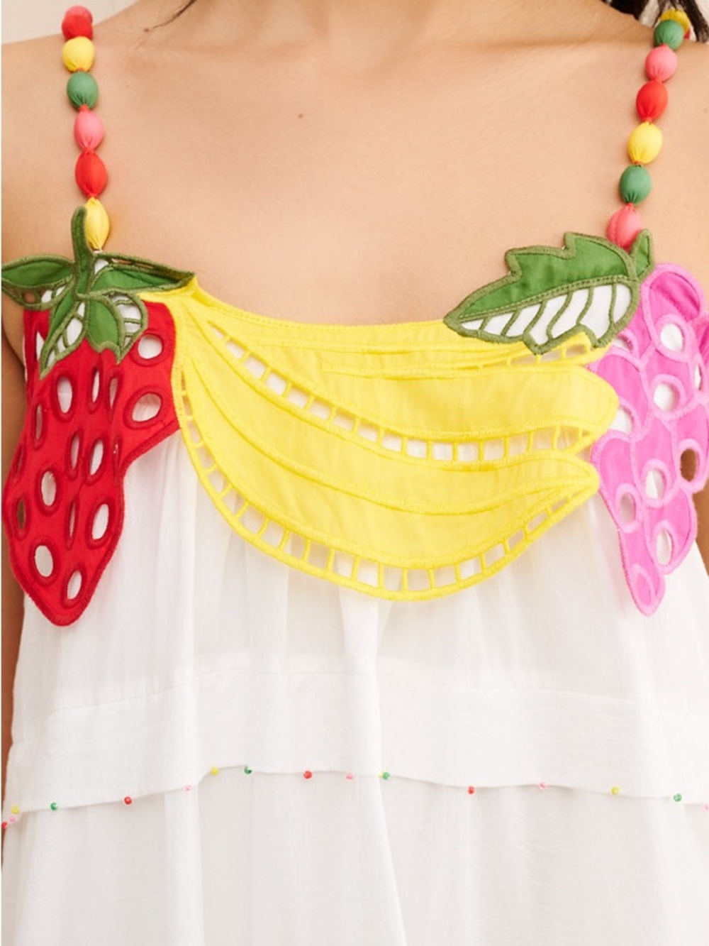 FARM Rio 100% COTTON White Maxi Dress with Fruit Appliqué - Picture 2 of 3